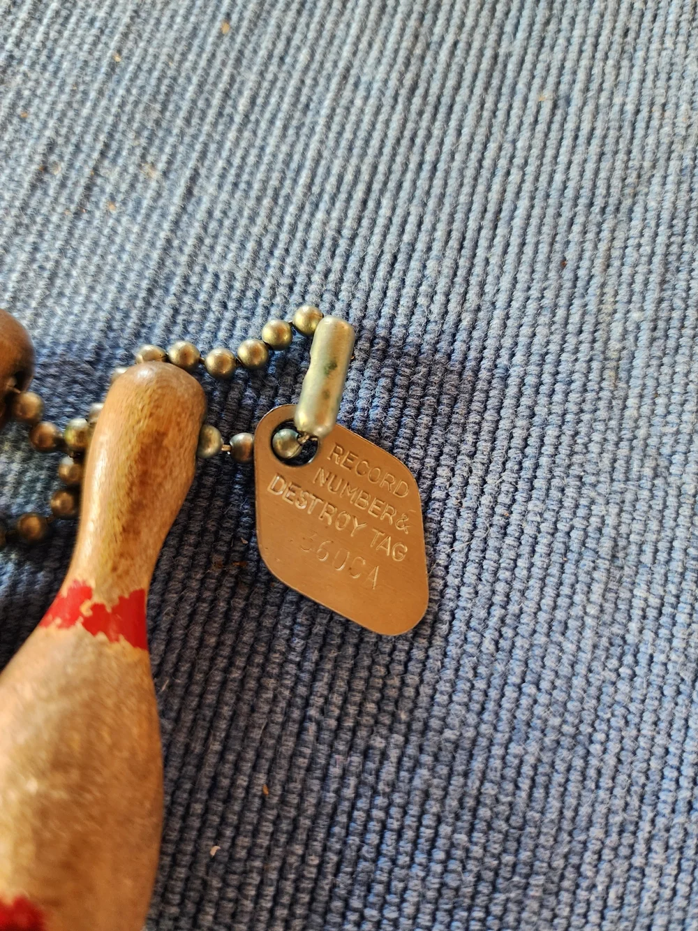 Vintage King Red Crown Brunswick Wooden Mini Bowling Pin Keychain Set.